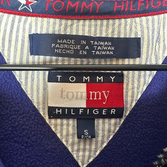 Vintage Tommy Hilfiger Mens Full-Zip 90s Logo Retro Purple Fleece Jacket Small - Picture 4 of 7